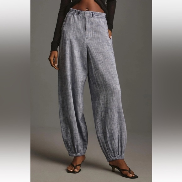 ANTHROPOLOGIE Pilcro Slub Twill Parachute Jogger Pants Wedegwood Blue Size L NEW - Picture 2 of 8